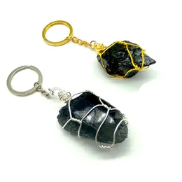 Natural Black Original Stone Gold Silver Plated Key Rings Breloki Dla Kobiet Mężczyźni Moda Party Club Decor Biżuteria