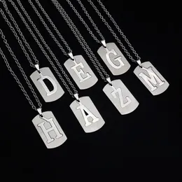 Silver Plated Stainless Steel 26 Letters Pendant Necklaces With O Link Chains For Women Men Alphabet Tag Fashion Jewelry