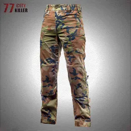 Kamuflaż Spodnie Tactical Mężczyźni IX4 Elastyczność Zewnętrzna Noszenie Spodnie Cargo Mężczyzna Wojskowy Styl Combat Spodnie Armii Męskie Joggers H1223