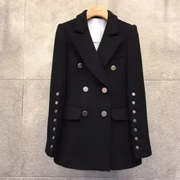 Ny design kvinnors mode svart färg ullrock stänger av kragen dubbel breasted förtjockning ull casacos abrigos smlxlxxl