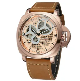 2021 Moda Styl Wypoczynek Lattice Hollow Dial W pełni Automatyczne Zegarki Klamra Proste Eye Square Imitacja Ochrony Skóry Mechanicznych Wristwatches Prezent