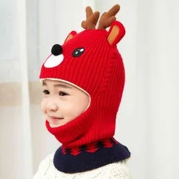 wholale Kids Christmas Hats Cotton Brocade Knit Cap Elk Horn Winter Hat Red