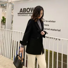 Kadın Yün Karışımları Siyah Kadın Giysileri Kore Kruvaze Kadın Ceket Palto Blazer Yün Ceket Abrigo Mujer XR1923 KJ4060