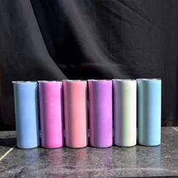 Change Color In The Sun Straight Sublimation Skinny Tumbler 20oz UV Bottle Colorful Cups Double Wall Stainless Steel Lid and Straw