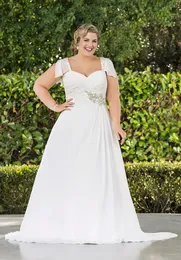 2021 New A Line Summer Beach Chiffon Wedding Dresses Plus Size Long Princess Bridal Gowns With Capped Sleeve