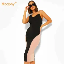 Moda Patchwork Bandage Dress Sexy Women V-Neck Bodycon Club Celebridade Evening Party Midi 210527