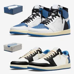 Hiking Footwear Blue Fragments 1 High TS Cactus Jack Suede Basketball Shoes Men Women 1s LOW SP Jack Dark Mocha Sports Sneakers With Plastic Cover Box