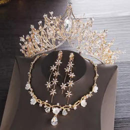 Barock vintage brud smycken sätter guld kristall snö rhinestone tiara krona örhängen halsband bröllop afrikansk pärlor smycken set h1022