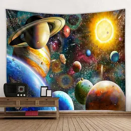 Psychedelic Tapestry Divination Mönster Hippie Matta Hem Dekoration Vägg Tapestry Blanket Universe Planet Galaxy Wall Hanging 210609