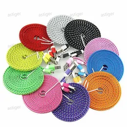 Dual Color TYPE C Flat Noodle Braid Type-C micro USB-kablar Data Sync Laddningskabel för Samsung Galaxy S9 S8 S5 Universal Android-kabel