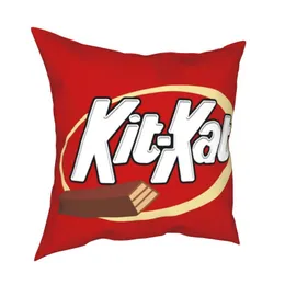 Almofada/Travesseiro Decorativo KitKat Logo Candy Chocolate Fronha Poliéster Macio Capa de Almofada Estojo para Presente Cadeira Zíper 40X40cm