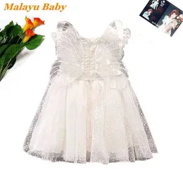 Malayu Baby Girls Dress 2021 Summer Nowe Cute Child Butterfly Kwiaty Mesh Szycie Księżniczka Vestidos 2-6 lat Odzież niemowlęca Q0716