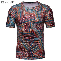 Moda Ethnic Print T Shirt Mężczyźni Marka Slim Fit Tee Koszula Homme Lato Krótki Rękaw Casual Tshirt Dla Mężczyzn Camisetas Masculina 210524