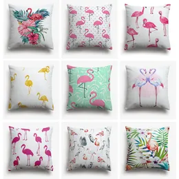 SweetenLife Exotic Pink Flamingo Cushion Cover Tropical Palm Leaf för stol Akvarell Floral Hawaii Style Pillow Cases Cushion/Dekorativ