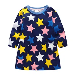 Queda das crianças vestido de princesa meninas de mangas compridas cinco-apontadas estrela casual crianças roupas 210515