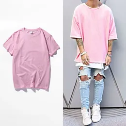 T-shirt da uomo a vita bassa rosa Harajuku T-shirt da uomo casual T-shirt da uomo a manica corta Hip Hop Homme Camiseta Jersey Tee Top Abbigliamento di marca Y0323