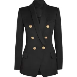 Alta Qualidade Designer De Moda Blazer Mulheres Manga Longa Dupla Breasted Metal Botões Xaile Col Casaco Externo 211019