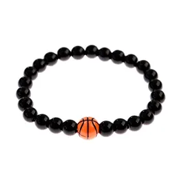 Charm Basketball Pärlor Beaded Armband Män Klassisk 8mm Svart Natursten Sträckta Armband Smycken Pulseira Masculina