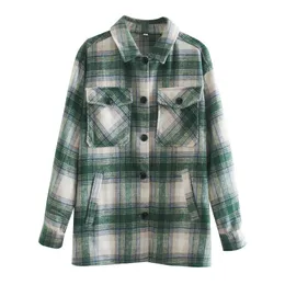 BLSSQR Kvinnor Plaid Tweed Jacket Coat Pocket Side Slit Ladies Långärmad Loose Kvinna Ytterkläder Chic Toppar 210430