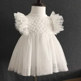Baby-Geburtstags-Spitzenkleid für Mädchen Rüschen ärmelloses Tutu-Strampler-Onesie-Kleidung 6M Säuglings-Kleinkind-Preis-Outfit-Kleidung 210529