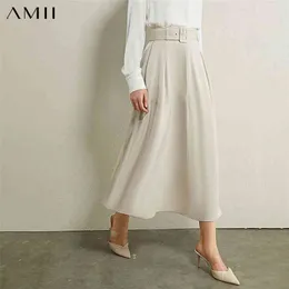 AMII Minimalizm Sonbahar Kış Moda kadın Etek Nedensel Katı Aline Buzağı Uzunlukta Kadın Mizaç Kadınlar 12040392 210708