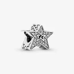 100% 925 Sterling Silver Sparkling Asymmetric Star Charms Fit Original European Charm Bracelet Fashion Women Wedding Engagement Jewelry Accessories