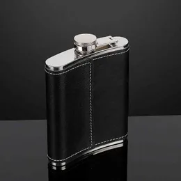 7oz 8oz Portable Pocket Stainless Steel Hip Flask Flagon Whiskey Wine Pot PU Leather Cover Alcohol Bottle Travel Tour Drinkware Screw Cap JY0054