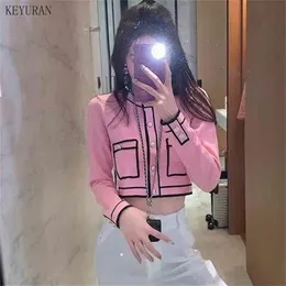 Runway Sweater Cardigan Women Spring Round neck Single Breasted Pink/Red Knitted Jacket Ladies Elegant Knitting Outwear Top 210914