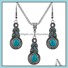 Örhängen Halsband Smycken Satser Vintage Turquoise Pendant Dangle Drop Set för Kvinnor Retro Natursten Mode i BK Leverans 2021 Q4JNU