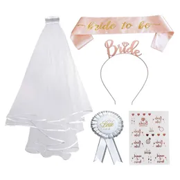 Welony ślubne 6 sztuk / zestaw panny młodej do pałąku Sash Pałąk Tiara Veil Akcesoria ślubne do Bachelorette Party Prysznic Hen