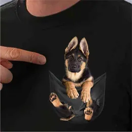 Koszulka bawełniana Koszulka Lato Owczarek Niemiecki Wydrukowane T-Shirt Mężczyźni Dla Kobiet Koszule Topy Śmieszne Bawełniane Czarne Tees Drop Shipping G1222