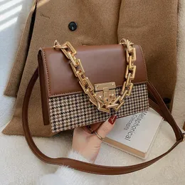 Houndstooth Thick Chain Square Tote Bag 2020 Fashion New High quality PU Leather Women Designer Handbag Shoulder Messenger Bag