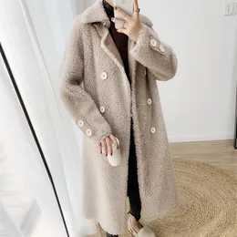 Mulheres Faux Fake Real Shearling Shearling Casaco Mulheres Inverno Roupas 2021 Lã Feminino Coreano Longo Casaco Manteau Femme My4450