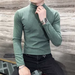 Koreański Half Turtleneck T-shirt mężczyźni z długim rękawem Slim Fit T-shirt Streetwear Casual Tees Top Hip-Hop Nightclub Odzież męska Odzież 210527