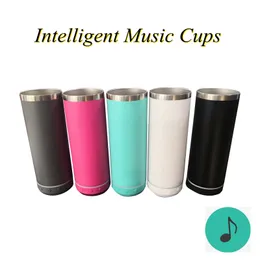 Powder Coated and Sublimation 20oz Drinkware Straight Blutetooth Speaker Tumbler Stainless Steel Wireless Intelligent Music Cups with USB Charger Straw Lid