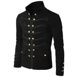 Męskie kurtki męskie gotycka steampunkowa parada wojskowa kurtka Slim Fit tunika Rock czarny płaszcz wojskowy z długim rękawem męski Plus rozmiar