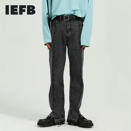 IEFB Mäns Casual Svart Jeans Byxor Vår Sommar Straight Split Denim Trousers Man Bottoms Pantalones Hombre 9Y6787 211108