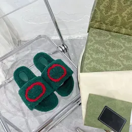 with box Luxurys Designers Mules Women Slippers Wool Slide Winter fur Fluffy Furry letters Sandals Warm Slides Fuzzy Girl Flip Flop black white green flat Slipper 111