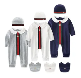 3Pcs Sets For Baby Cotton Long Sleeve Rompers+Hats+Bibs Kids Jumpsuits Newborn Onesies Toddler Clothes Spring Autumn Babies Clothing