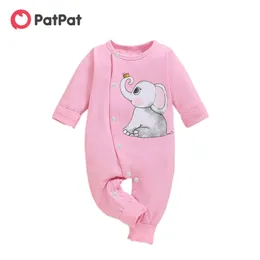 Höstens bedårande elefanttryck långärmad jumpsuit för baby toddler tjej en bitar kläder 210528