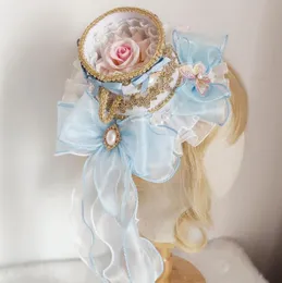 Stingy Brim Hattar Nonsar Girl Hair Accessoarer Teacup Top Hat Court Rococo Style Spanish Flat Fashion Flower