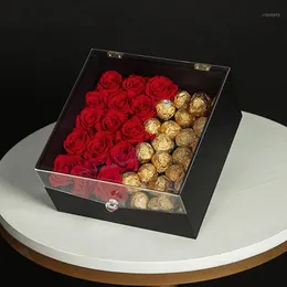 Alla hjärtans dag fyrkantiga musslor transparent akryl smycken display rose chokladkaka presentförpackning