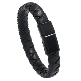 Punk Black Braided Skórzana Lina Bransoletka Złoty Kolor Magnetyczny Klamra Bransoletki Punk Men Charm Bangle Biżuteria