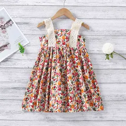 Summer Sleeveless Dresses For Girls Baby Clothes Cute Floral Lace Stitching Strap Princess Dress 1-5 Years 210515