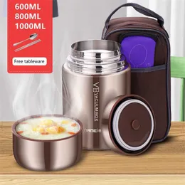 Food Thermal Jar Soup Gruel 316 Stainless Steel Vacuum Lunch Box Office Insulated Thermos Containers Spoon Bag 600/800/1000ML 211104