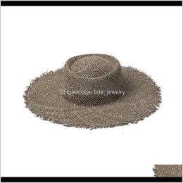 Czapki Kapelusze, Szaliki Rękawice Moda AessorWomen Fray Woven Seagrass Boater Casual Beach Cap Szeroki Brim Summer Sun Hat Hat Stats do podróży T2