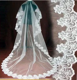 Bridal Veils 2.5M Vintage White Ivory One Layer Wedding Veil Lace Edged Chapel Length Romantic Veils no with Comb Veils