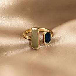French Retro Romantic Ring Color Matching Drop Glaze Gold Open Rings For Woman