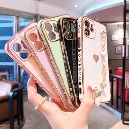 Soft galvanic love heart of phone cases for iPhone 11 12 13 Pro Max XS X XR 7 8 Plus Mini SE bumper bracelet rear cover case