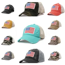 11 Färg Tvättad Independence Day Amerikanska flaggan Ponytail Hat Bun Summer Sun Visor Outdoor Broderi Baseball Cap Party Supplies DB962